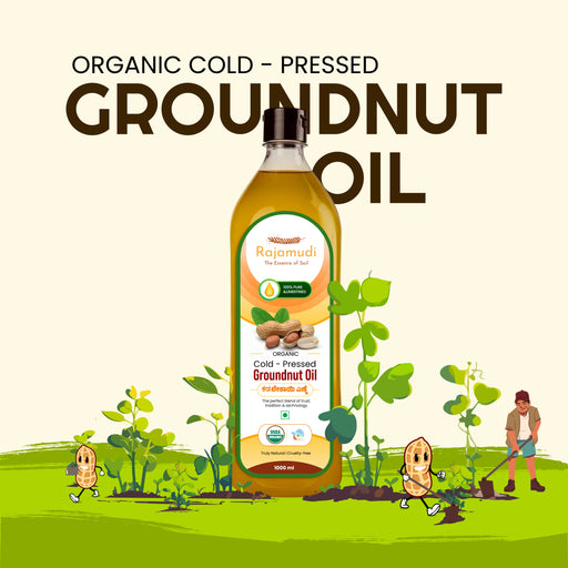 cold-pressed groundnut oil bottle by Rajamudi Organics