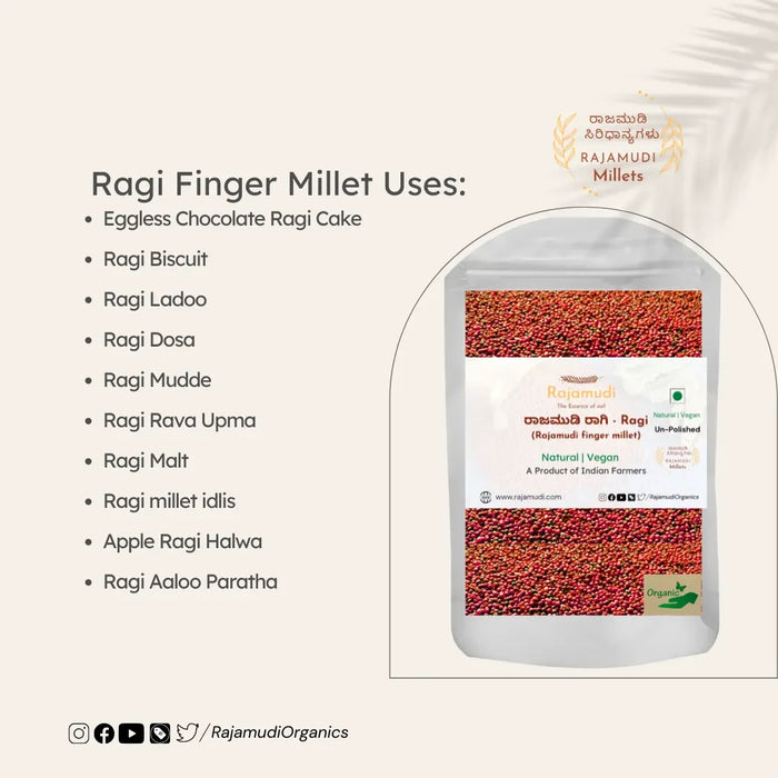 Rajamudi Finger Millet Whole Grain- Ragi  Unpolished | Rajamudi Organics