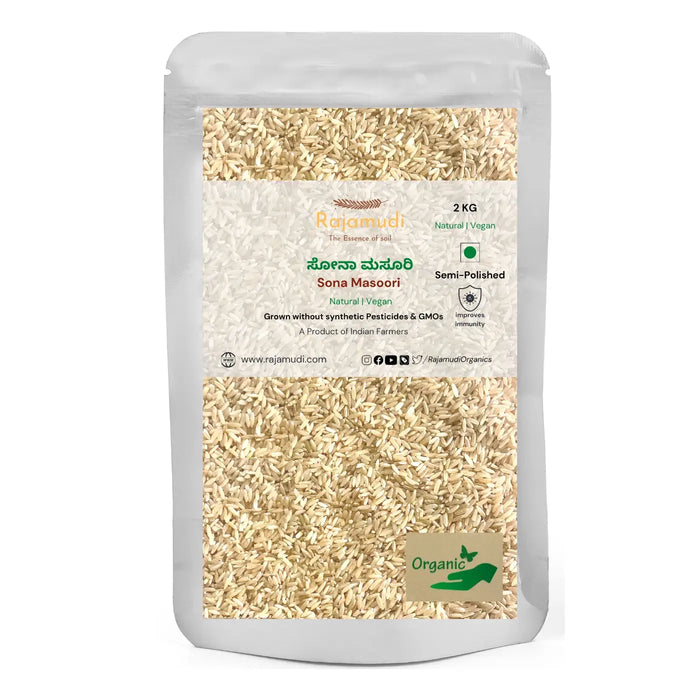 Organic Sona Masoori Rice Semi Polished by Rajamudi Organics