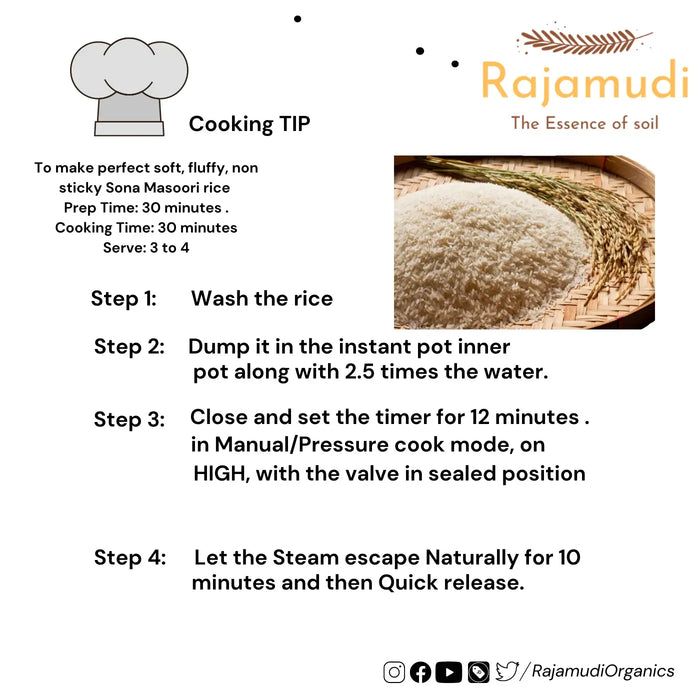 Organic Sona Masoori Rice by Rajamudi Organics