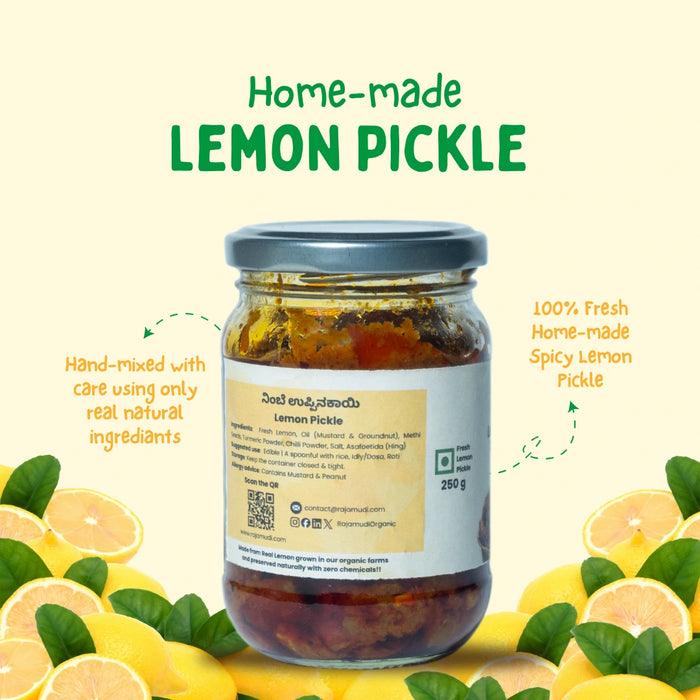 Organic Lemon Pickle 500g — No Preservatives, Cold-Pressed Oil | Rajamudi Organics