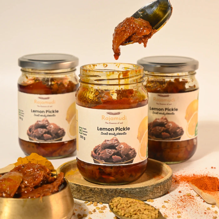 Organic Lemon Pickle 500g — No Preservatives, Cold-Pressed Oil | Rajamudi Organics
