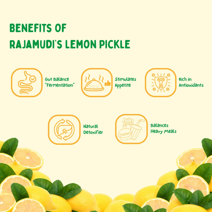 Organic Lemon Pickle 500g — No Preservatives, Cold-Pressed Oil | Rajamudi Organics