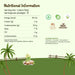 Nutritional information label for a product with coconut illustration on a green background