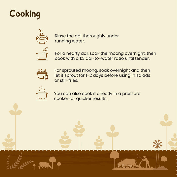 Cooking instructions for dal with illustrations on a beige background