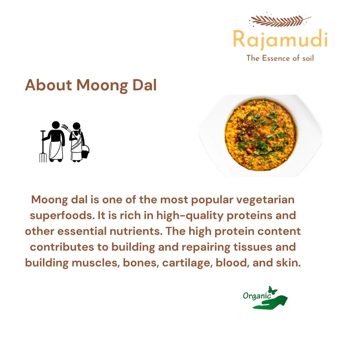 Organic Moong Dal / Split Green Gram Skinless / Hesaru bele By Rajamudi Organics